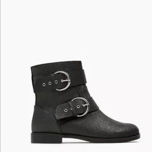 New Zara Kid Girl Black Ankle Boots With Buckle Cotton Lining 9 Zip